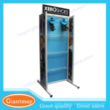 Free standing floor metal high quality slipper display stand with hanging hooks